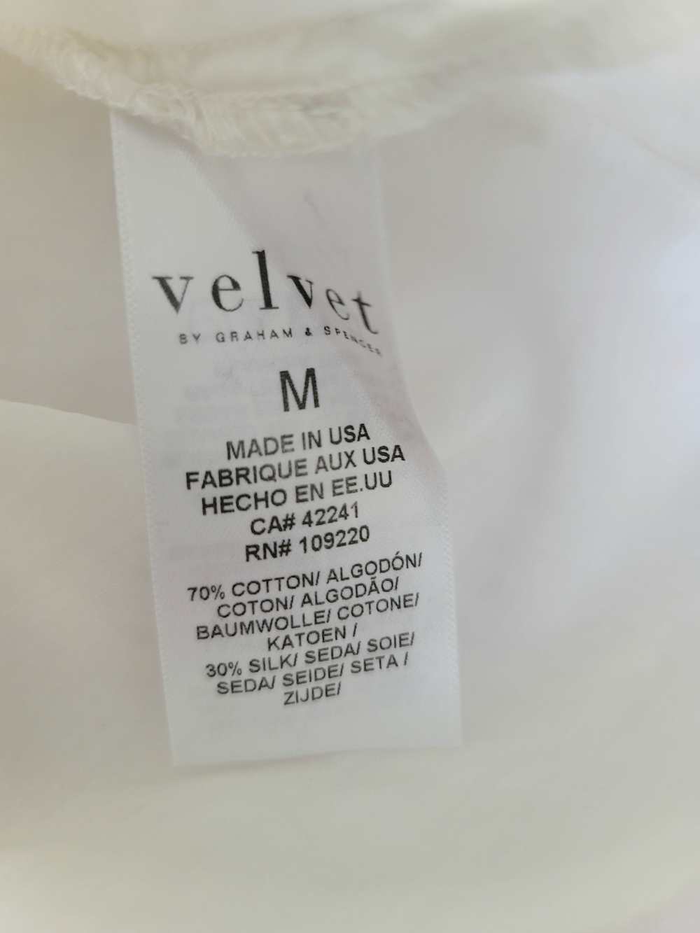 Velvet by Graham & Spencer Jolene Silk Cotton White Top, M, Boho Luxe Bardot - Picture 9 of 10